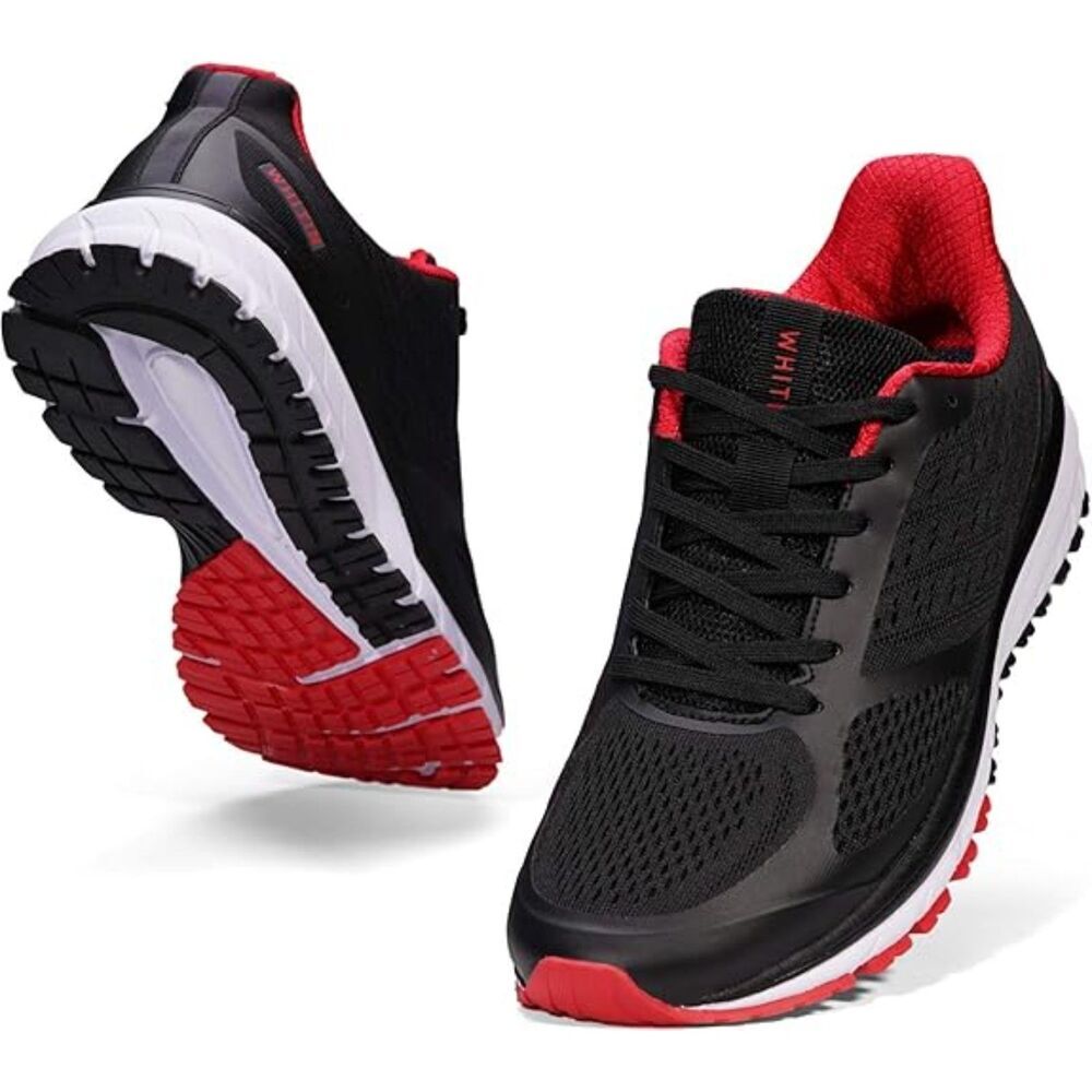 Men's Black Red Lace-up Closed Toe Supportive Running Cushioned Sneakers